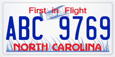 NC license plate ABC9769