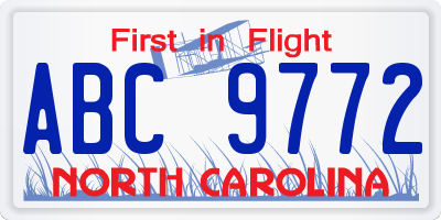 NC license plate ABC9772