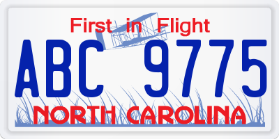 NC license plate ABC9775
