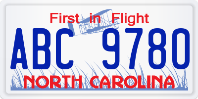 NC license plate ABC9780
