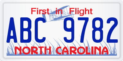 NC license plate ABC9782