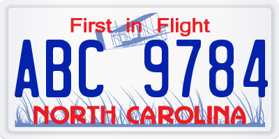 NC license plate ABC9784
