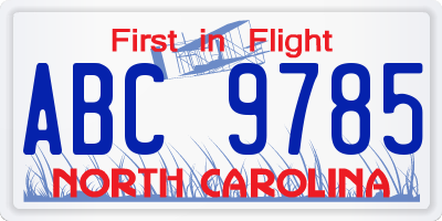 NC license plate ABC9785