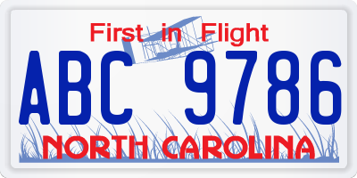NC license plate ABC9786