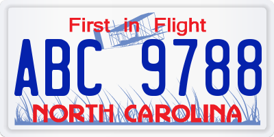 NC license plate ABC9788