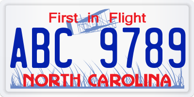 NC license plate ABC9789