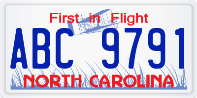 NC license plate ABC9791
