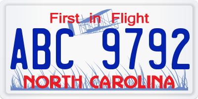 NC license plate ABC9792
