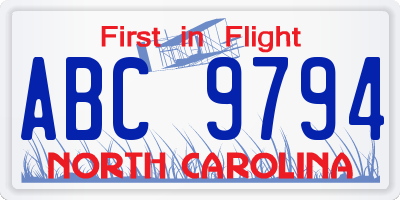 NC license plate ABC9794