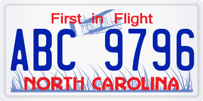 NC license plate ABC9796