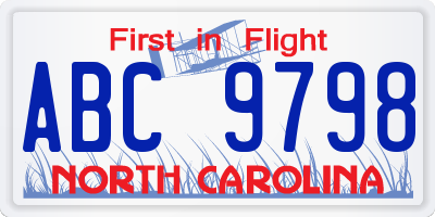 NC license plate ABC9798