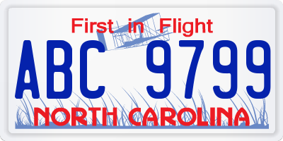 NC license plate ABC9799