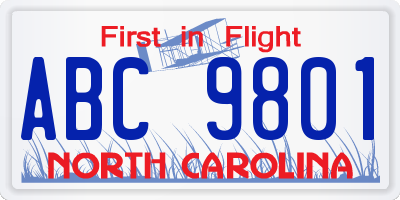 NC license plate ABC9801