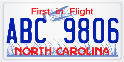 NC license plate ABC9806
