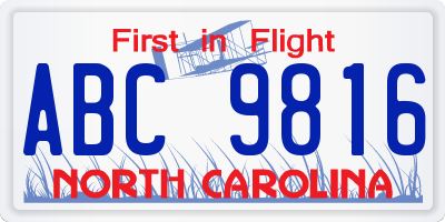 NC license plate ABC9816