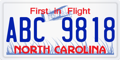 NC license plate ABC9818