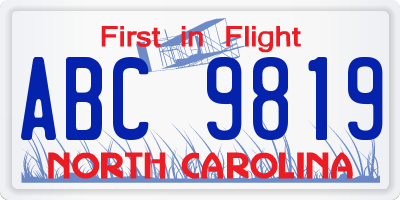 NC license plate ABC9819
