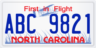 NC license plate ABC9821