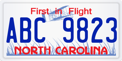 NC license plate ABC9823