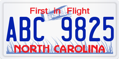 NC license plate ABC9825