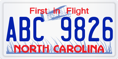 NC license plate ABC9826