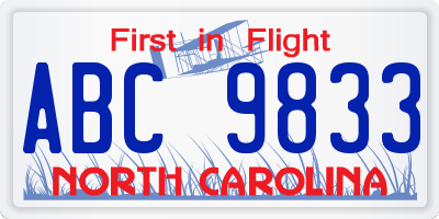 NC license plate ABC9833