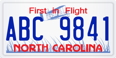 NC license plate ABC9841