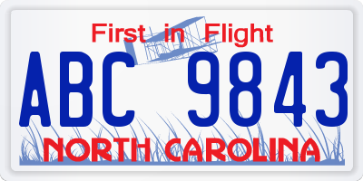 NC license plate ABC9843