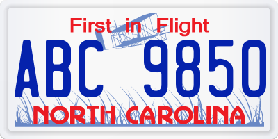 NC license plate ABC9850