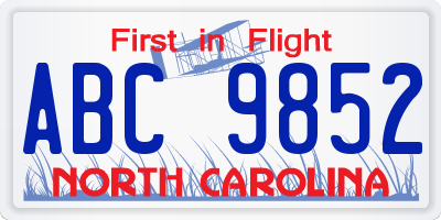 NC license plate ABC9852