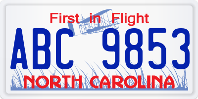 NC license plate ABC9853