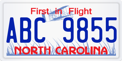 NC license plate ABC9855
