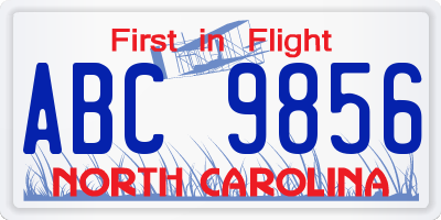 NC license plate ABC9856