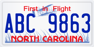 NC license plate ABC9863