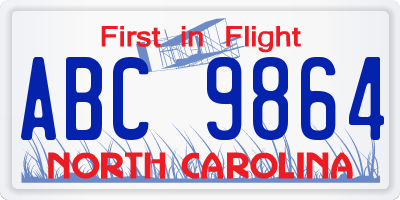 NC license plate ABC9864