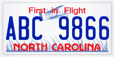 NC license plate ABC9866