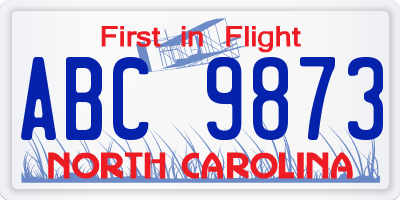 NC license plate ABC9873