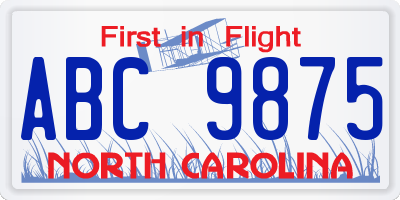 NC license plate ABC9875