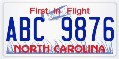 NC license plate ABC9876