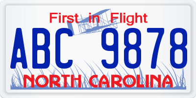 NC license plate ABC9878