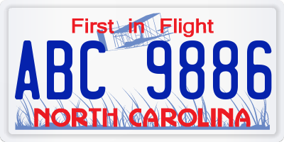 NC license plate ABC9886