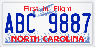 NC license plate ABC9887