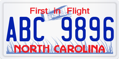NC license plate ABC9896