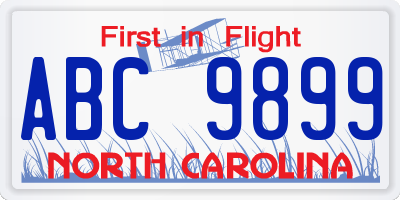 NC license plate ABC9899