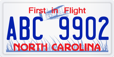 NC license plate ABC9902