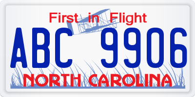 NC license plate ABC9906