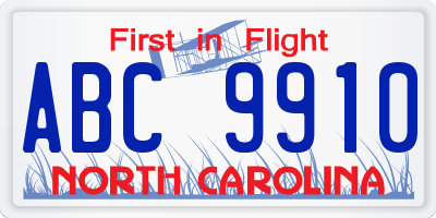 NC license plate ABC9910