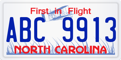 NC license plate ABC9913