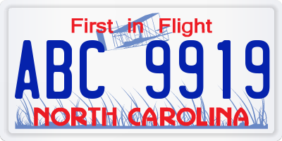 NC license plate ABC9919