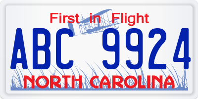 NC license plate ABC9924